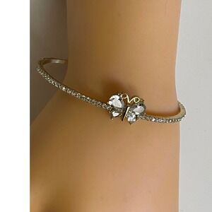Butterfly Cuff Bracelet Women 7 Inch Gold Tone Clear Crystal Pavé